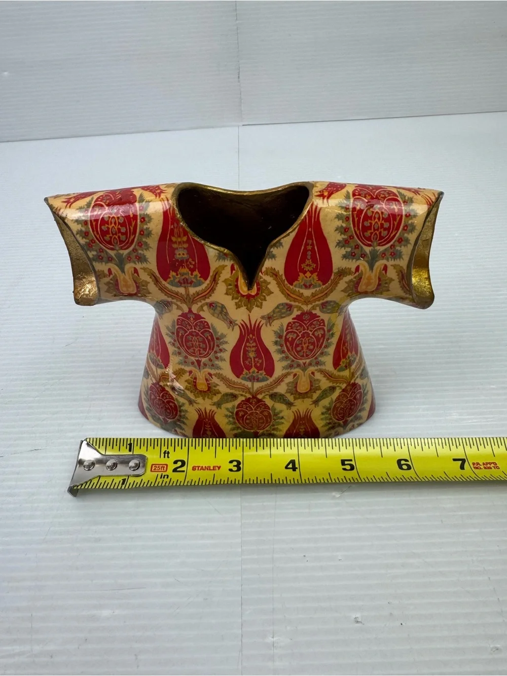 Cansucam Turkish Ottoman Kaftan Vase Red Tulip Pomegranate Gold Ceramic 5” XS